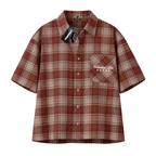 Boxy Button-Up Tee | Rust Plaid