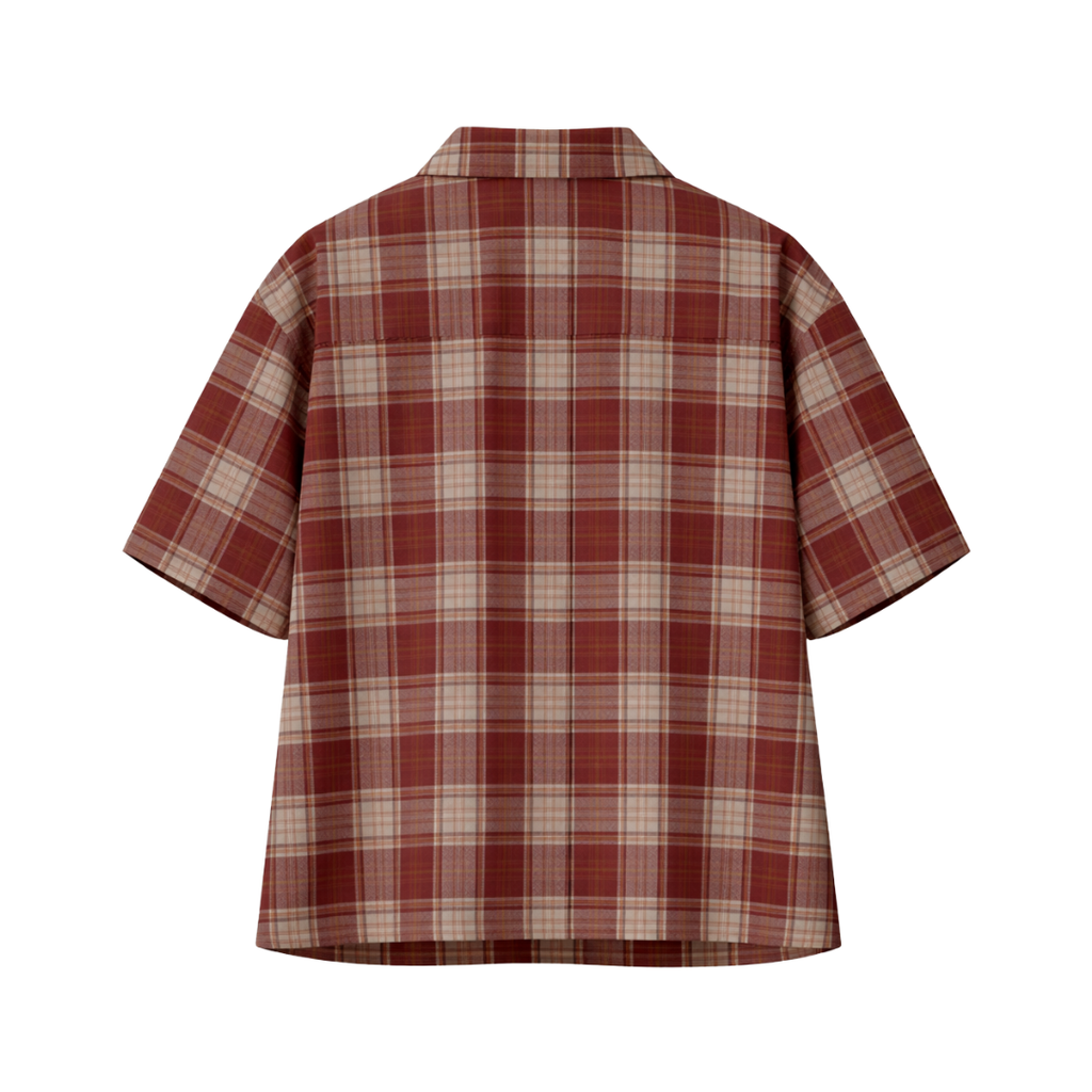 Boxy Button-Up Tee | Rust Plaid