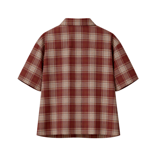 Boxy Button-Up Tee | Rust Plaid
