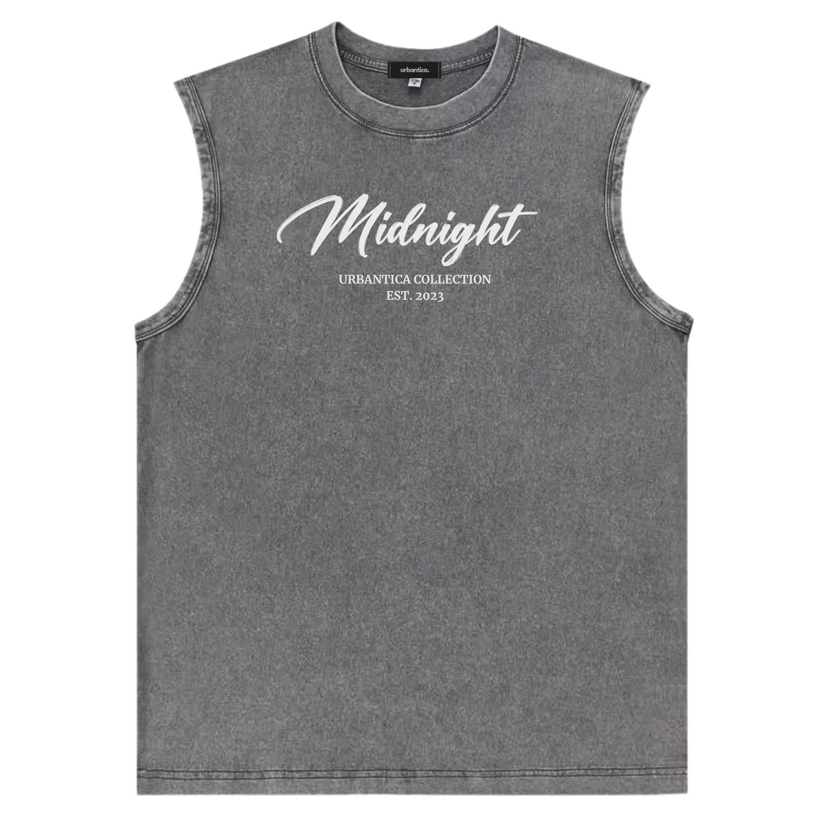 Acid Washed Grey Tank Tee | Sleeveless Shirt Midnight