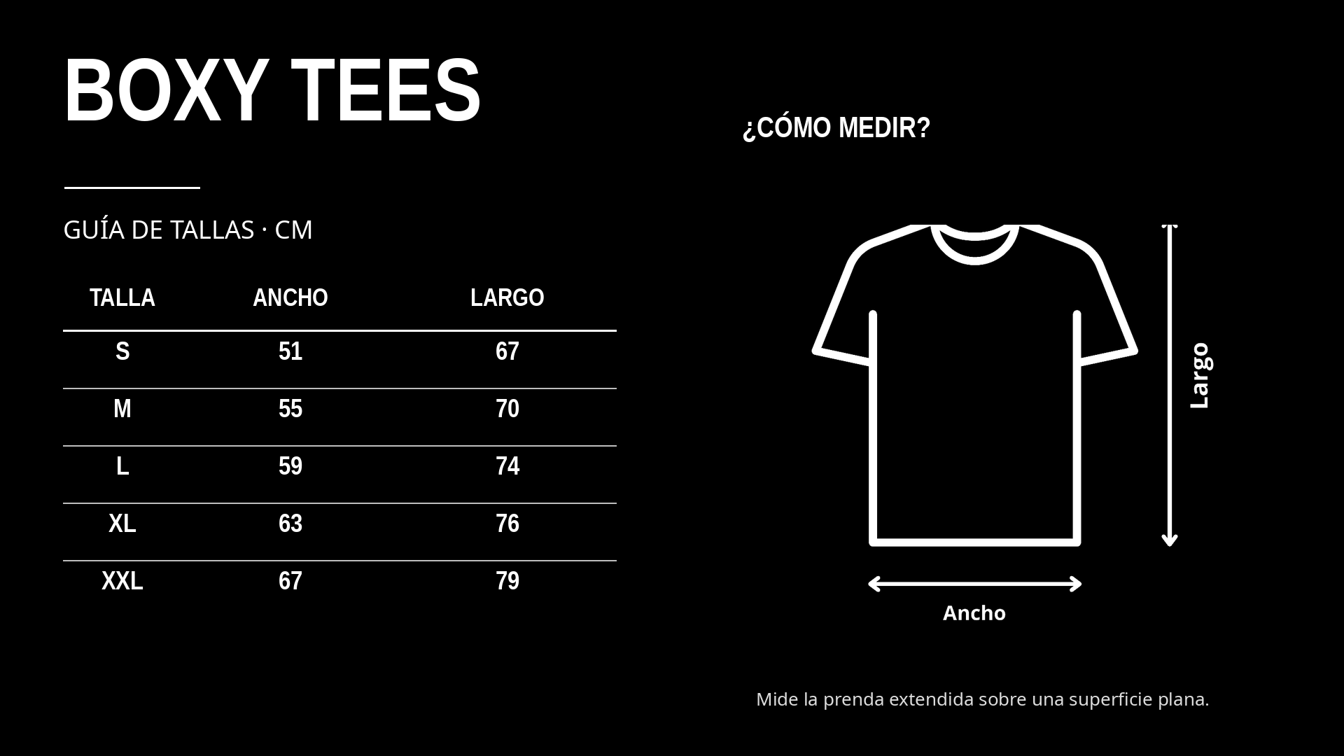 Guía de tallas Urbantica Boxy Tees