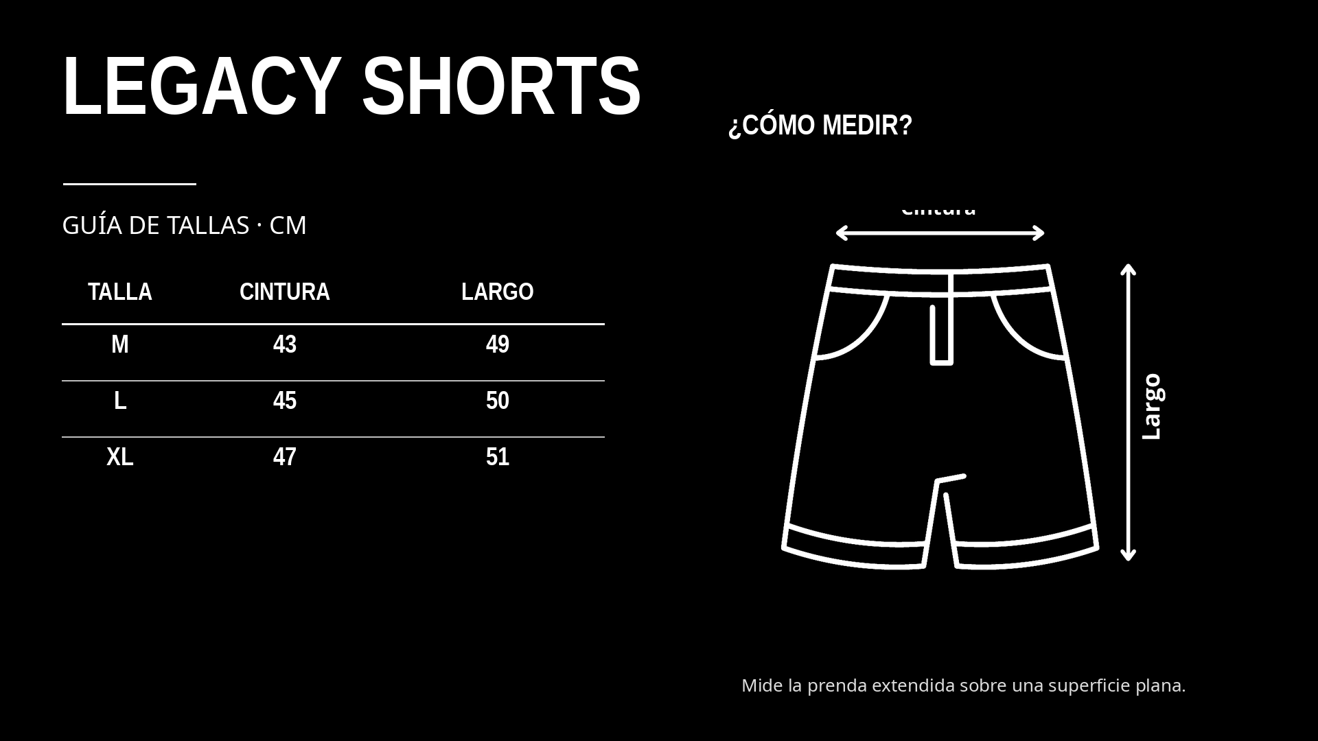 Guía de tallas Urbantica Legacy Shorts
